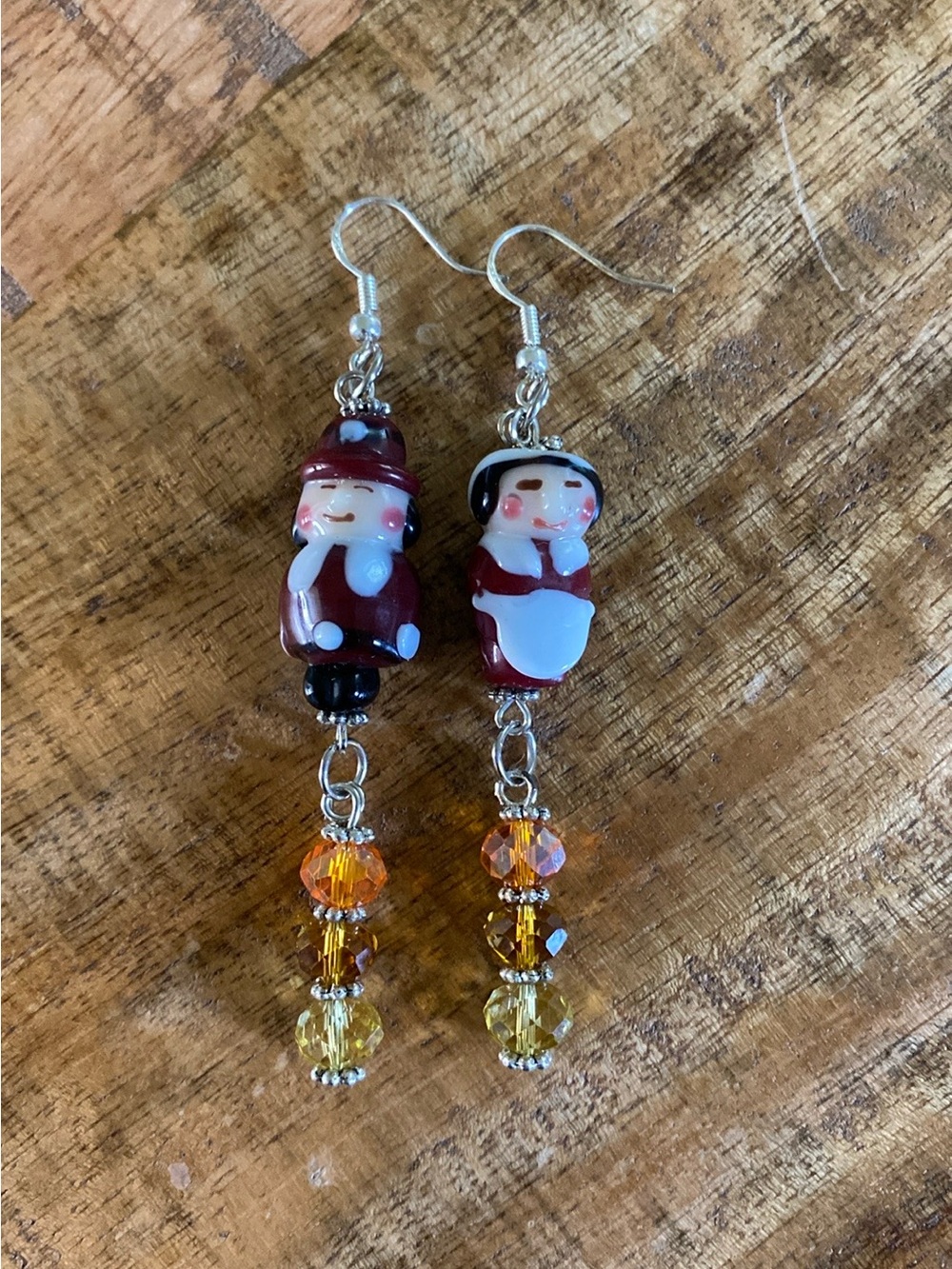 Handmade Pilgrim Glass Bead Dangle Earrings
